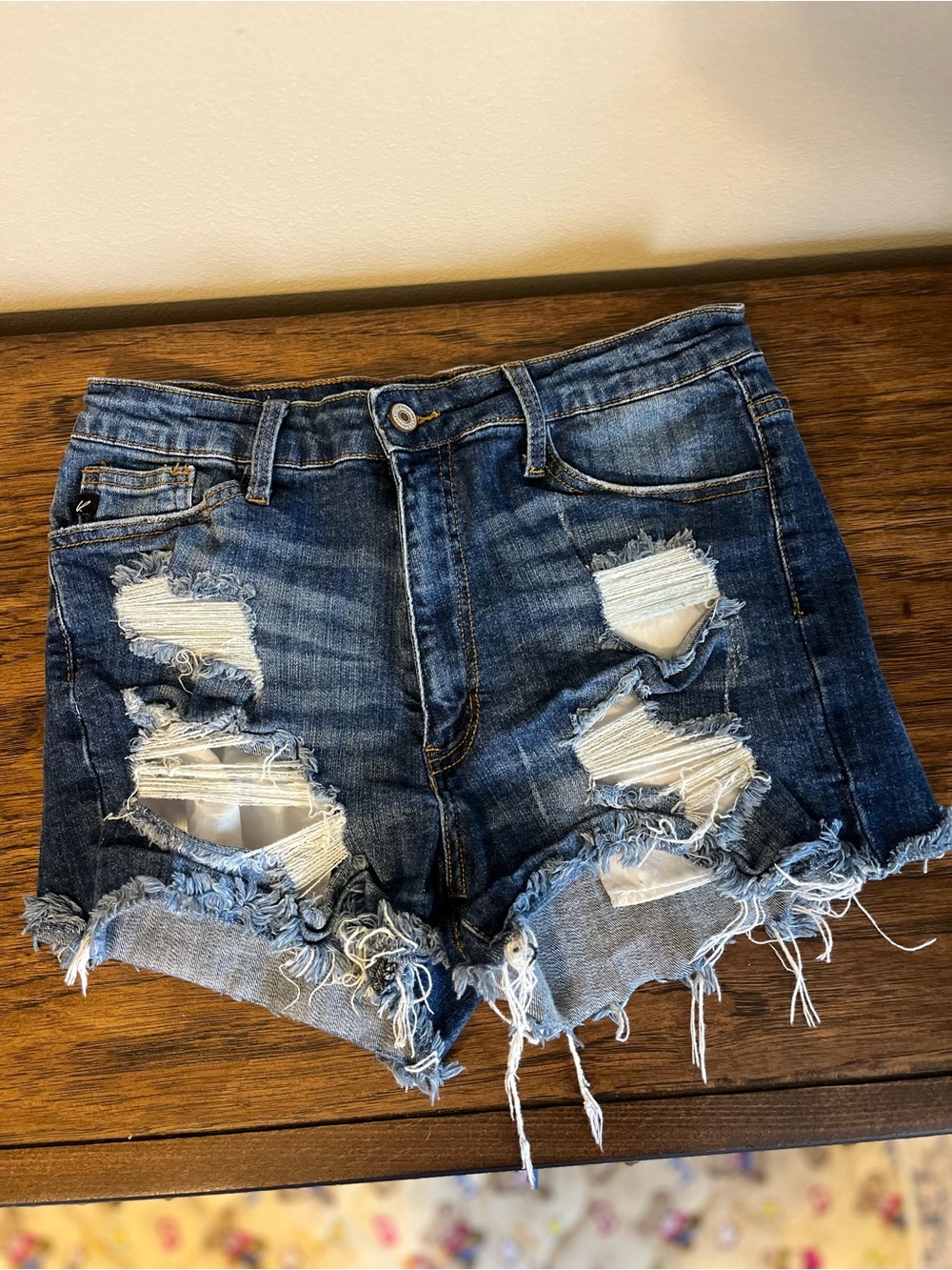 KanCan Dark Blue Distressed Denim Shorts